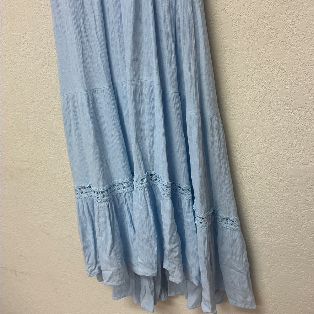 Hello Molly womans in the clouds Powder Blue V-Neck Tiered Midi Dress L - Picture 5 of 5